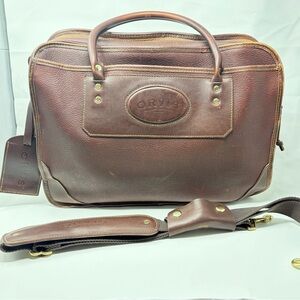 Vintage Orvis Leather Briefcase Messenger Laptop Bag Tartan Lining Strap Tag